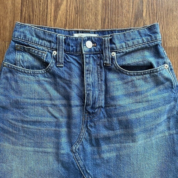 Madewell Denim Skirt Rigid A-Line Mini Size 25 Raw Hem Medium Wash - Picture 3 of 9